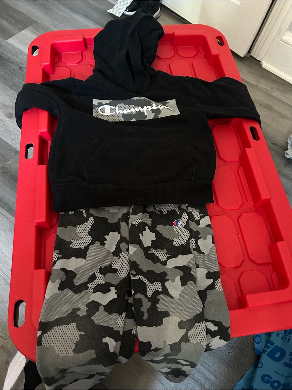 Champion Kids Black Hoodie with Gray Camo Joggers